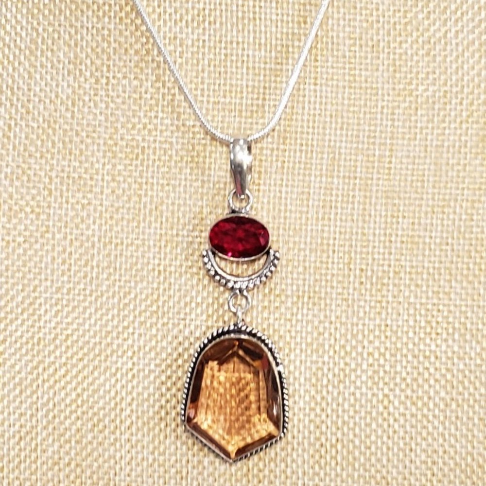 Garnet necklace, 925 silver morganite garnet gemstone pendant necklace